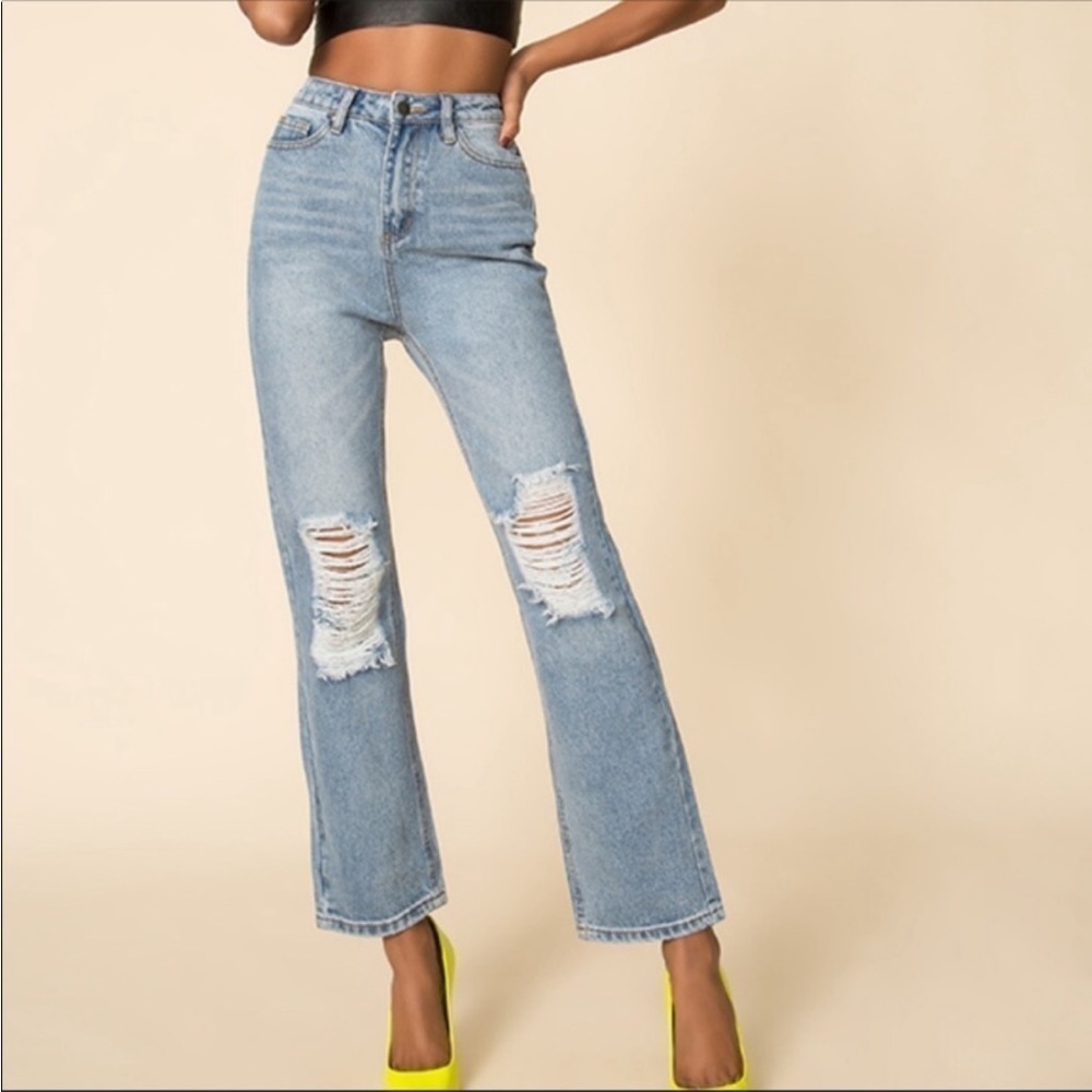 Superdown Revolve Straight Leg Distressed Jeans